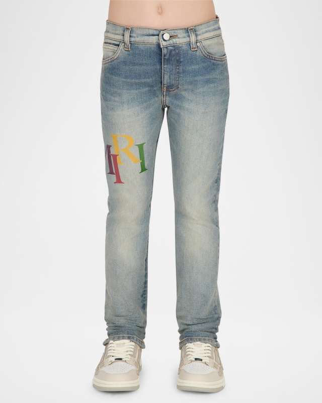 Kid's Staggered Logo Denim Jeans, Size 4-12